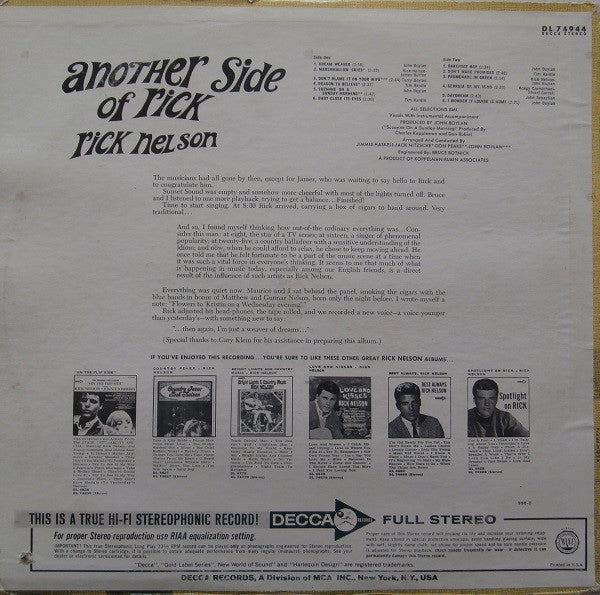 Nelson, Rick - Another Side Of Rick (VG) (Vinyl LP)