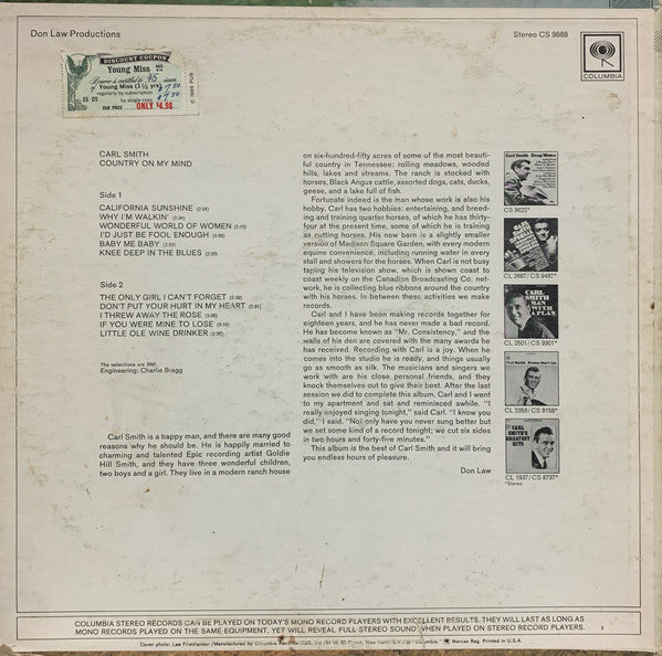 Smith, Carl - Country On My Mind (VG+) (Vinyl LP)