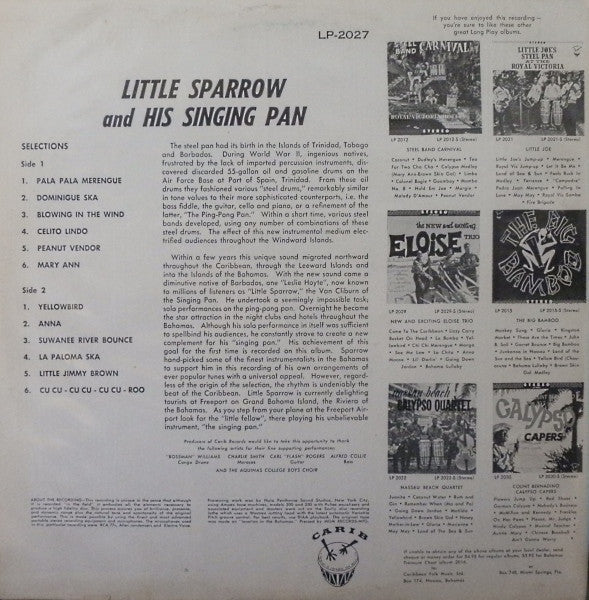 Little Sparrow - Little Sparrow And His Singing Steel Pan (Vinyl, VG) (Vinyl LP)