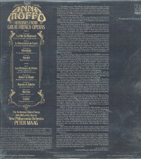 Moffo, Anna & New Philharmonia Orchestra - Heroines From Great French Operas (Vinyl, NM or M-) (Vinyl LP)