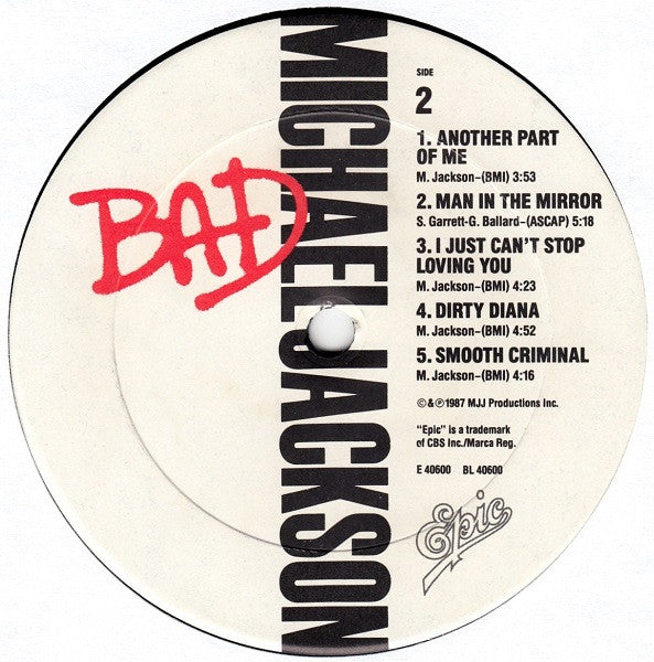 Jackson, Michael - Bad (Vinyl, VG+) (Vinyl LP)