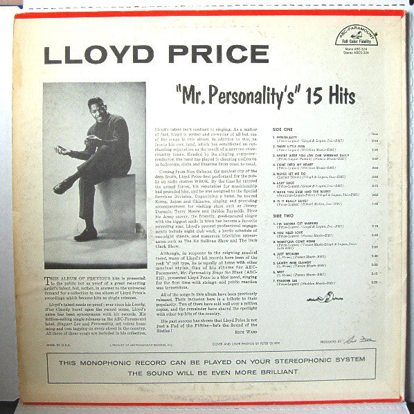Price, Lloyd - "Mr Personality's" 15 Big Hits (Vinyl, VG+) (Vinyl LP)