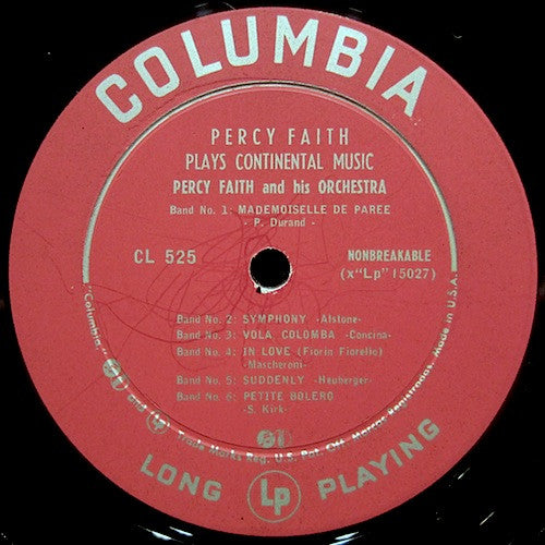 Faith, Percy - Percy Faith Plays Continental Music (VG+) (Vinyl LP)