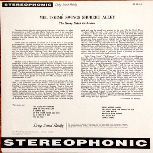 Torme, Mel with the Marty Paich Orchestra - Swings Shubert Alley (Vinyl, VG+) (Vinyl LP)