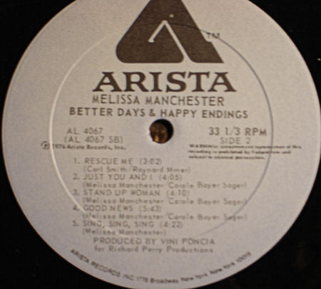 Manchester, Melissa - Better Days & Happy Endings (VG+) (Vinyl LP)