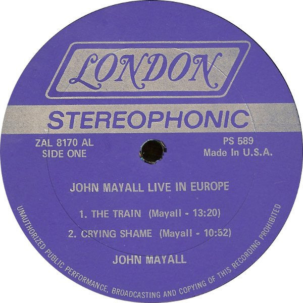 Mayall, John - Live In Europe (VG) (Vinyl LP)
