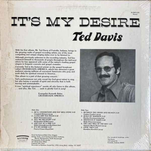 Davis, Ted  - It’s My Desire (VG+) (Vinyl LP)