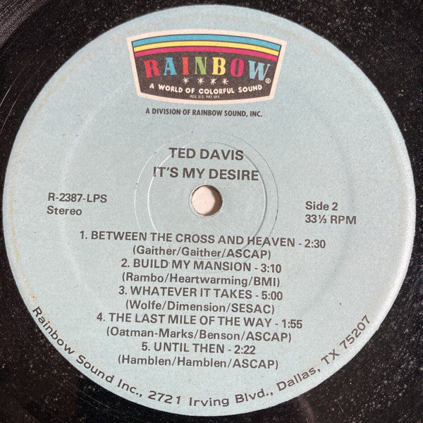Davis, Ted  - It’s My Desire (VG+) (Vinyl LP)