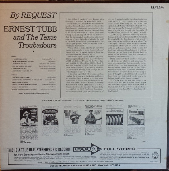 Tubb, Ernest And The Texas Troubadours - By Request (Vinyl, VG+) (Vinyl LP)