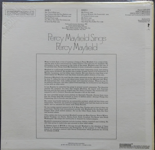 Mayfield, Percy - Sings Percy Mayfield (VG+) (Vinyl LP)