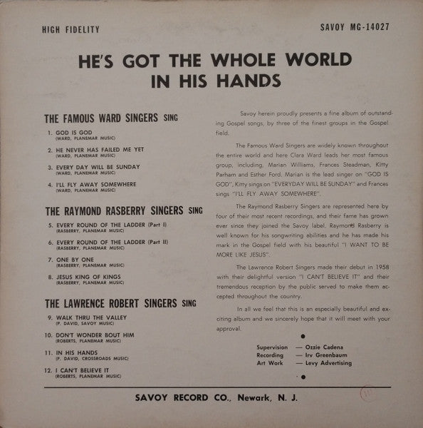 Ward, Clara And The Ward Singers / The Lawrence Roberts Singers / The Raymond Rasberry Singers - He's Got The Whole World In His Hands (VG) (Vinyl LP)
