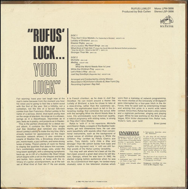 Lumley, Rufus - "Rufus Luck...Your Luck"   (VG+) (Vinyl LP)