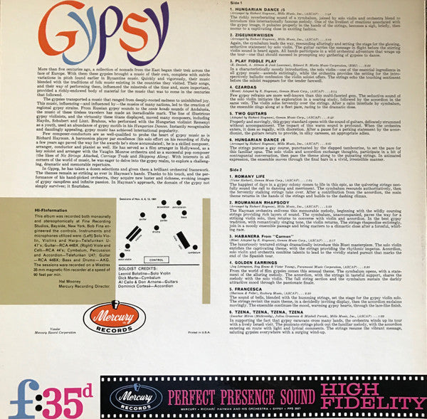 Hayman, Richard And His Orchestra - Gypsy (VG+) (Vinyl LP)