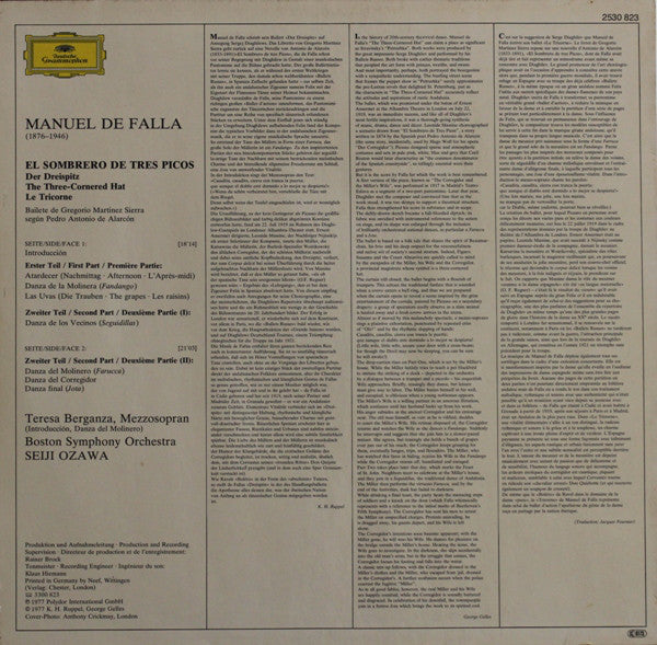 De Falla, Manuel with Teresa Berganza, Boston Symphony Orchestra, Seiji Ozawa - El Sombrero De Tres Picos = Der Dreispitz = The Three-Cornered Hat = Le Tricorn (VG+) (Vinyl LP)