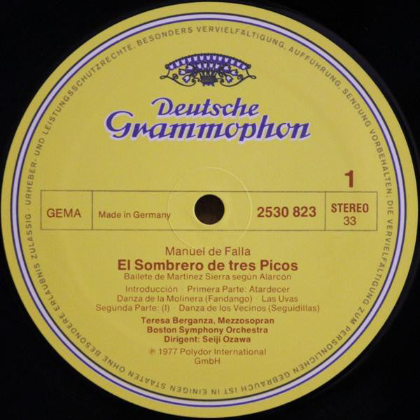 De Falla, Manuel with Teresa Berganza, Boston Symphony Orchestra, Seiji Ozawa - El Sombrero De Tres Picos = Der Dreispitz = The Three-Cornered Hat = Le Tricorn (VG+) (Vinyl LP)