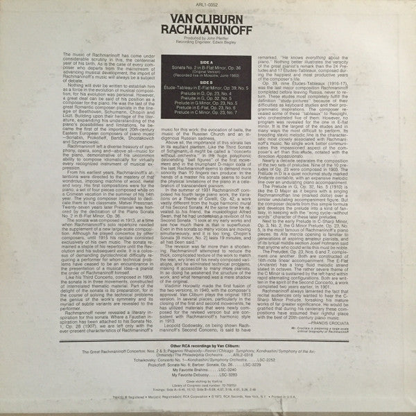Rachmaninoff, Van Cliburn - Sonata No. 2 In B Flat Minor (Vinyl, VG+) (Vinyl LP)