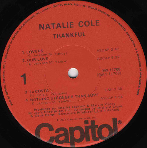 Cole, Natalie - Thankful (VG+) (Vinyl LP)