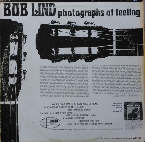 Lind, Bob - Photographs Of Feeling (VG+) (Vinyl LP)