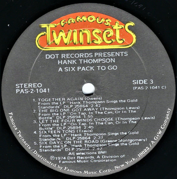 Thompson, Hank - "A Six Pack To Go" (VG+) (Vinyl LP)