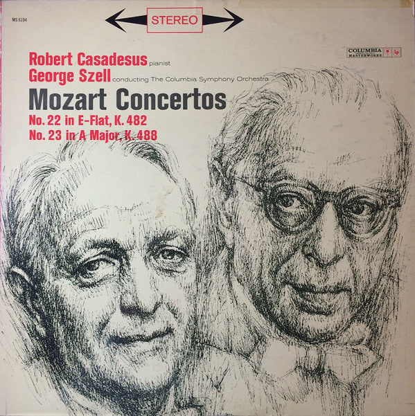 Mozart, Robert Casadesus, George Szell - Concertos No. 22 In E Flat, K. 482 / No. 23 In A Major, K. 488 (VG+) (Vinyl LP)