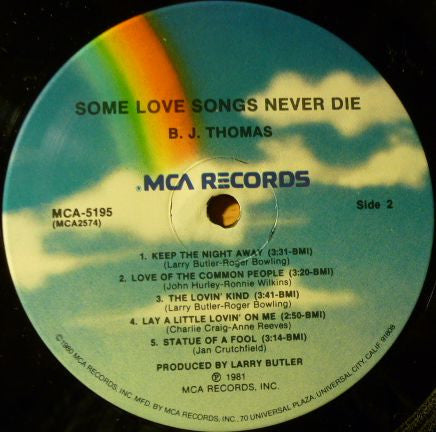 Thomas, B.J. - Some Love Songs Never Die (NM or M-) (Vinyl LP)