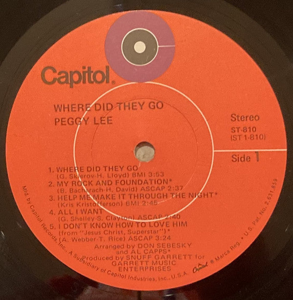 Lee, Peggy - Where Did They Go (VG+) (Vinyl LP)