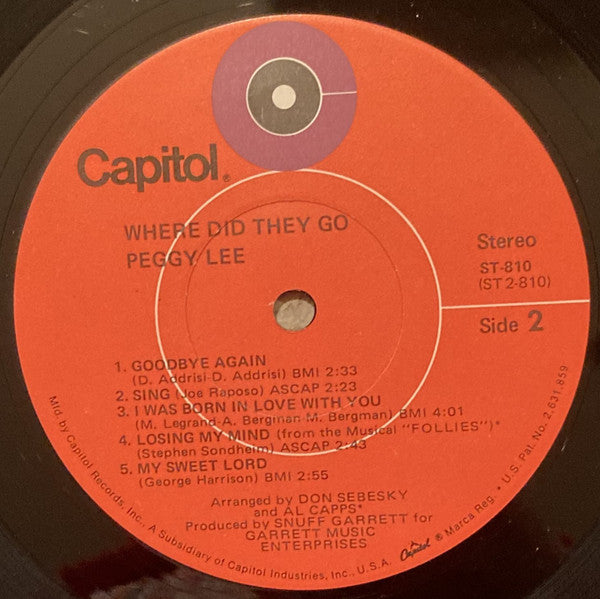 Lee, Peggy - Where Did They Go (VG+) (Vinyl LP)
