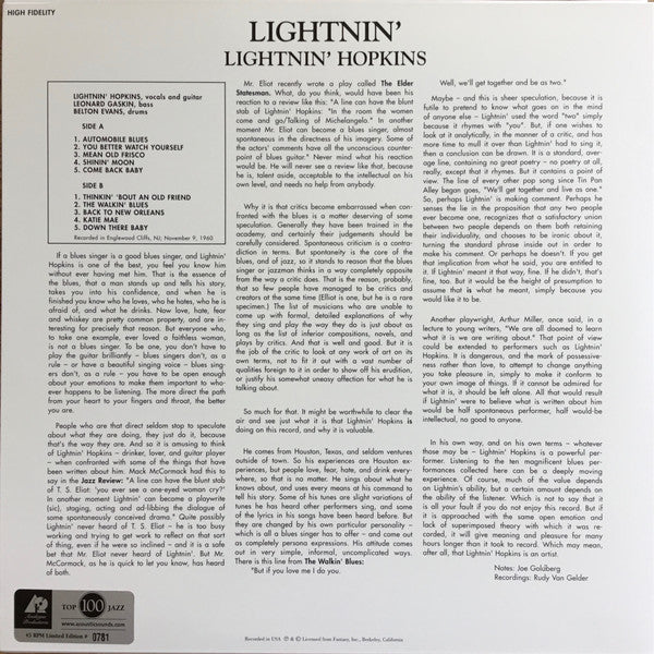 Hopkins, Lightnin- The Blues Of Lightnin Hopkins (Vinyl, VG+) (Vinyl LP)