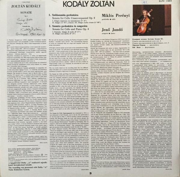 Zoltan Kodaly, Miklos Perenyi, Jeno Jando - Chamber Music 3 (VG+) (Vinyl LP)