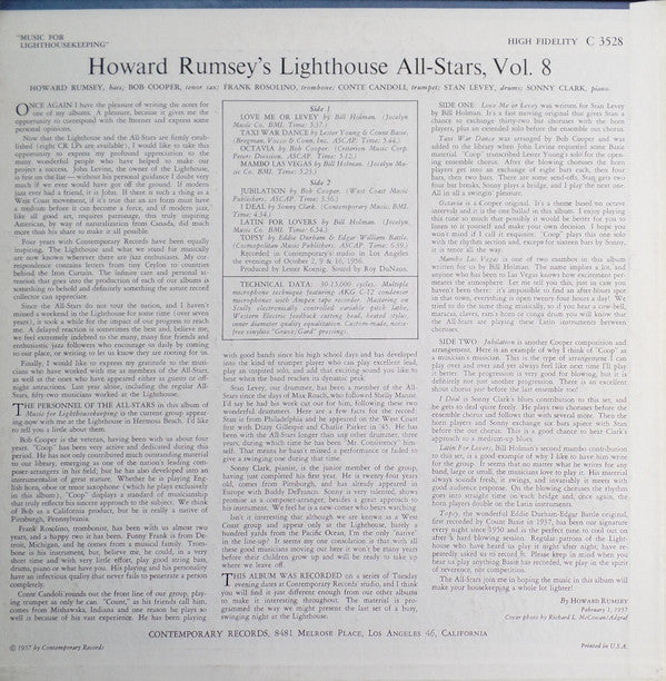 Rumsey's, Howard Lighthouse All-Stars - Music For Lighthousekeeping (Vinyl, VG+) (Vinyl LP)