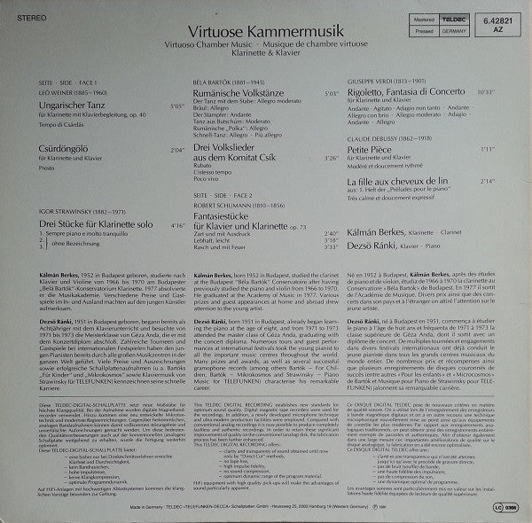 Kalman Berkes, Dezso Ranki - Virtuose Kammermusik (Klarinette - Klavier) (VG+) (Vinyl LP)