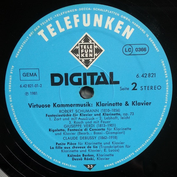Kalman Berkes, Dezso Ranki - Virtuose Kammermusik (Klarinette - Klavier) (VG+) (Vinyl LP)