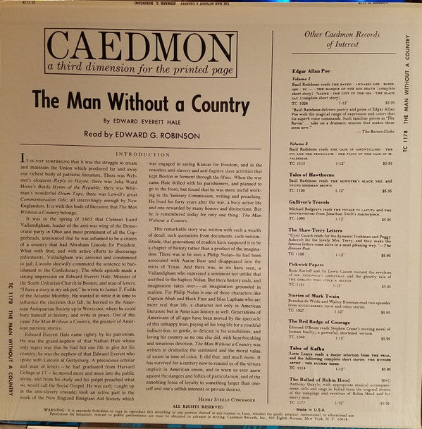 Robinson, Edward G. - The Man Without A Country (VG) (Vinyl LP)