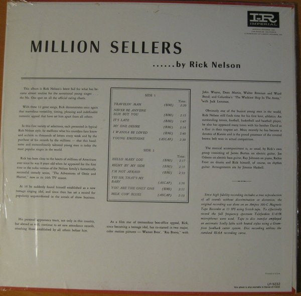 Nelson, Rick - Million Sellers (VG) (Vinyl LP)