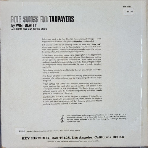 Beatty, Wini With Rhett Fink And The Folkniks - Folk Songs For Taxpayers (VG+) (Vinyl LP)