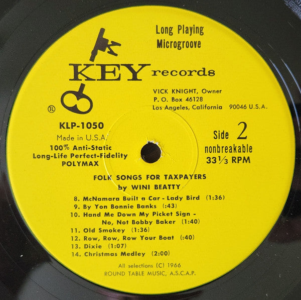 Beatty, Wini With Rhett Fink And The Folkniks - Folk Songs For Taxpayers (VG+) (Vinyl LP)