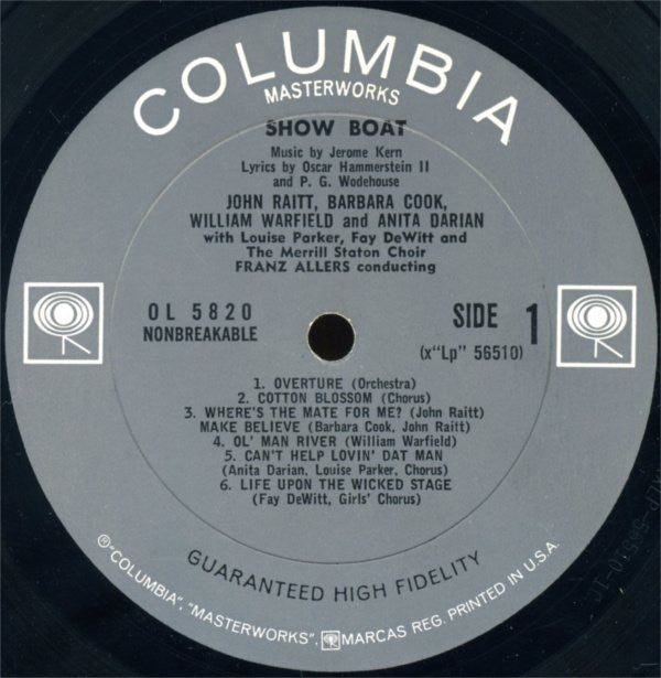 Kern, Jerome Lyrics By Oscar Hammerstein II And P.G. Wodehouse / With John Raitt, Barbara Cook, William Warfield, Anita Darian - Show Boat (Vinyl, VG) (Vinyl LP)