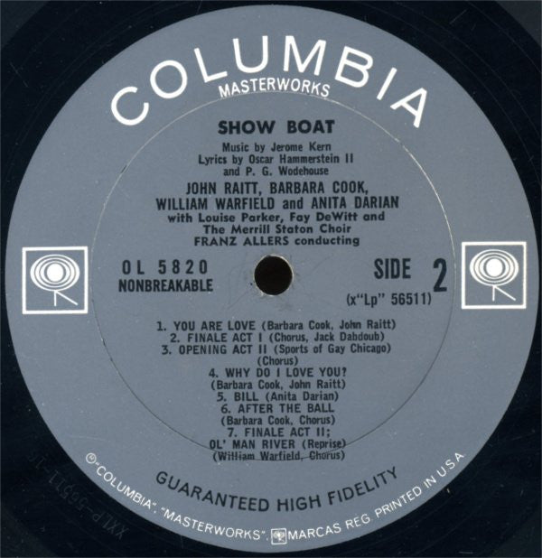 Kern, Jerome Lyrics By Oscar Hammerstein II And P.G. Wodehouse / With John Raitt, Barbara Cook, William Warfield, Anita Darian - Show Boat (Vinyl, VG) (Vinyl LP)