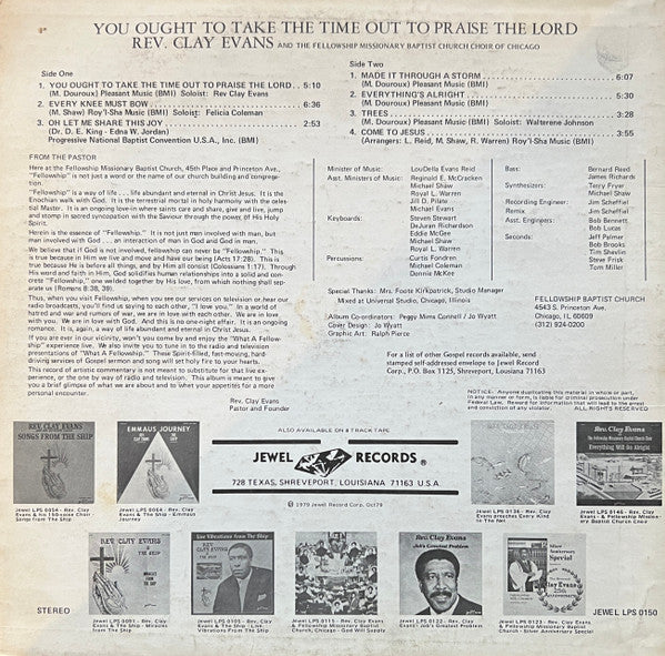 Evans, Rev. Clay And The Ship - You Ought To Take Time Out To Praise The Lord (VG) (Vinyl LP)