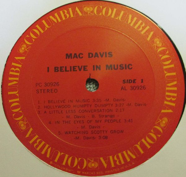 Davis, Mac - I Believe In Music (Vinyl, VG+) (Vinyl LP)
