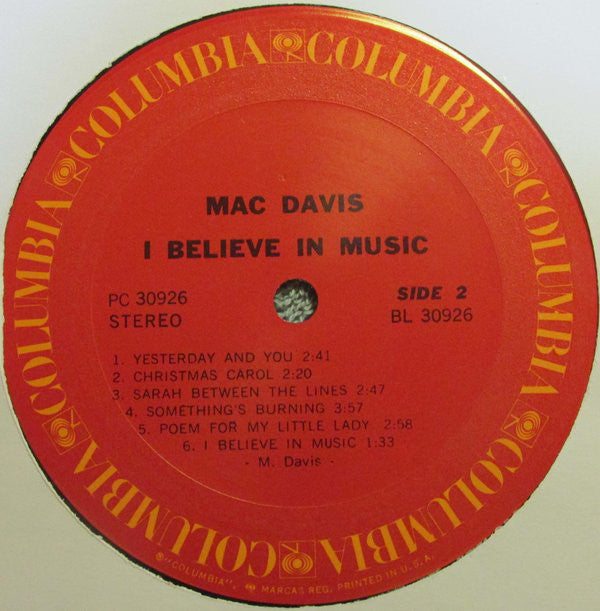 Davis, Mac - I Believe In Music (Vinyl, VG+) (Vinyl LP)