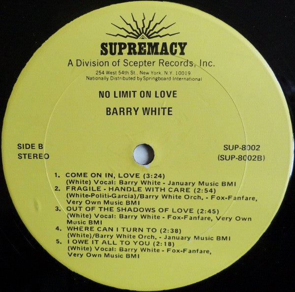 White, Barry - No Limit On Love (Vinyl, VG+) (Vinyl LP)