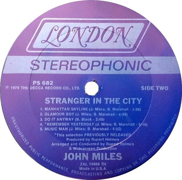 Miles, John - Stranger In The City (VG+) (Vinyl LP)