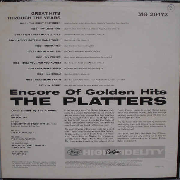 Platters - Encore Of Golden Hits (VG) (Vinyl LP)