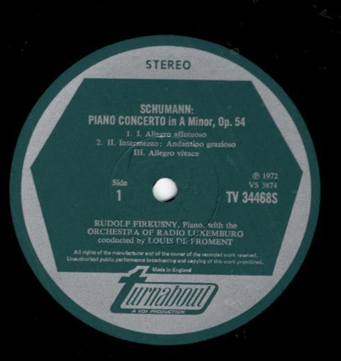 Schumann / Mendelssohn, Rudolf Firkusny - Piano Concerto In A Minor, Op. 54 / Piano Concerto No 1 In G Minor, Op. 25 (VG+) (Vinyl LP)