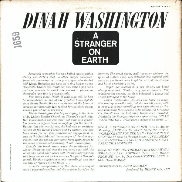 Washington, Dinah - A Stranger On Earth (Vinyl, VG+) (Vinyl LP)