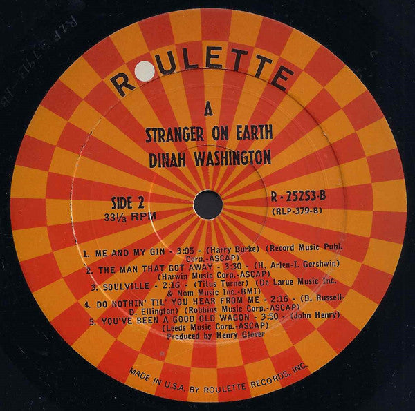 Washington, Dinah - A Stranger On Earth (Vinyl, VG+) (Vinyl LP)