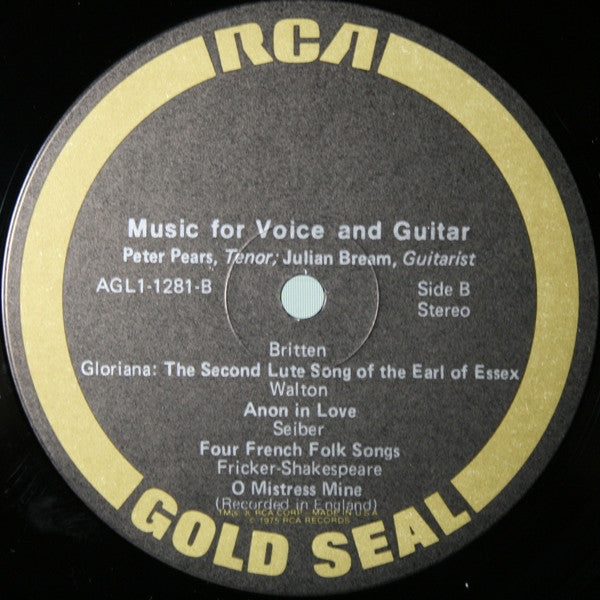 Bream, Julian - Peter Pears - Music For Voice And Guitar (VG+) (Vinyl LP)