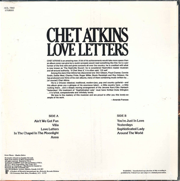 Atkins, Chet - Love Letters (NM or M-) (Vinyl LP)