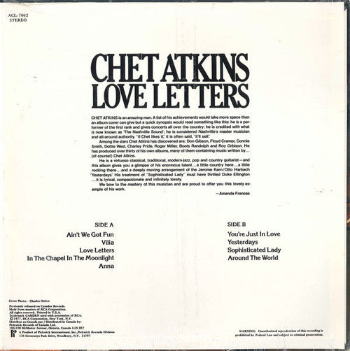 Atkins, Chet - Love Letters (NM or M-) (Vinyl LP)